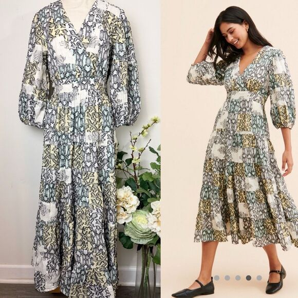 Anthropologie Dresses & Skirts - ANTHROPOLOGIE * V-Neck Textured Midi Dress medium patchwork